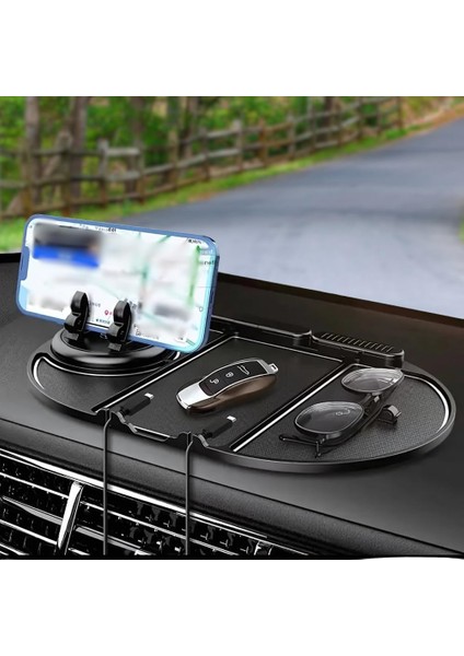 Araç Içi Kaydırmaz Telefon Tutucu ve Torpido Düzenleyici – Numara Göstergeli, 360° Dönebilen, Çok Fonksiyonlu Kaymaz Silikon Mat – 25X18 Cm, Siyah