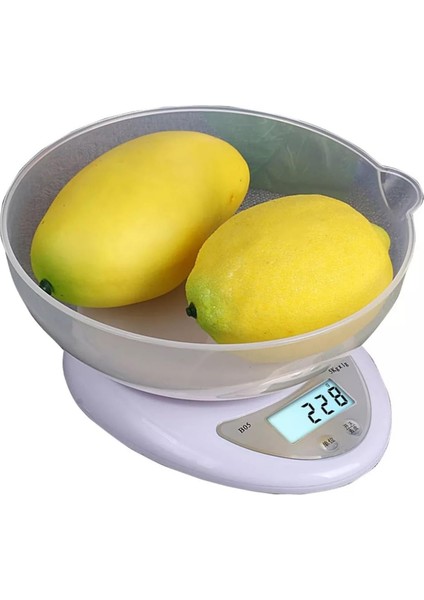 B-05 Mutfak Terazisi (5kg / 1gr) Tartı Kilo Ölçer Beyaz / 5 kg Kap Hediyeli