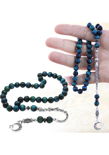 Kararmaz Metal Arnavut Zincir Püsküllü Küre Kesim Turkuaz Kaplan Gözü Doğaltaş Tesbih fiyatları