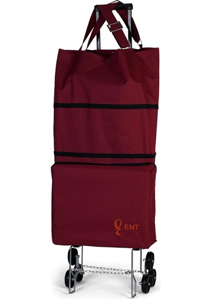 Canta Vadi Model 6 Tekerli, Çok Fonksiyonlu, Merdiven Çıkabilen Su Geçirmez ve Katlanabilir Teleskobik Kollu Seyahat ve Alışveriş Çantası- Bordo