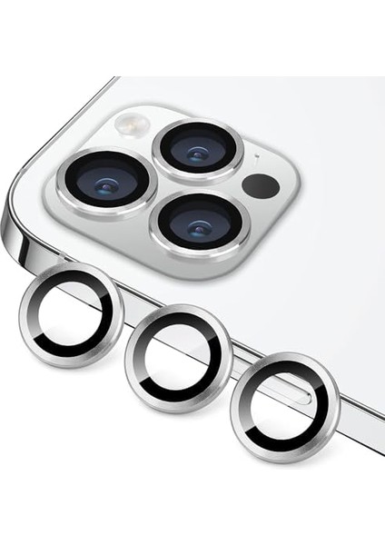 15 Pro 6.1 Inc 15 Pro Max 6.7 Kamera Koruma Lensi Çerçeveli Safir 9h Cam 15 Pro Max Gümüş modelleri