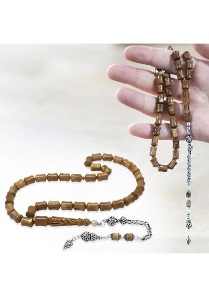 925 Ayar Gümüş Kral Zincir Püsküllü Imame Işçilikli Koyu Kahverengi Kuka Tesbih fiyatları