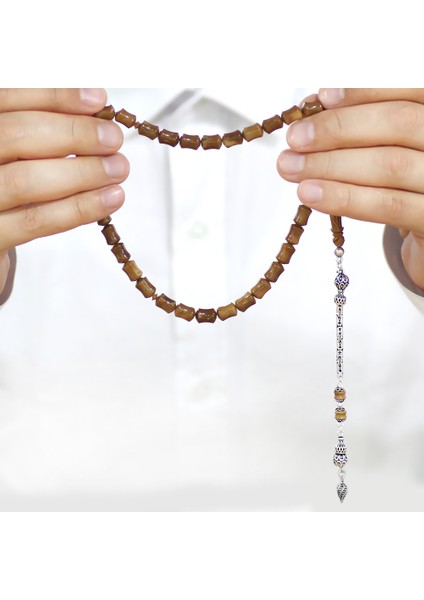 925 Ayar Gümüş Kral Zincir Püsküllü Imame Işçilikli Koyu Kahverengi Kuka Tesbih modelleri