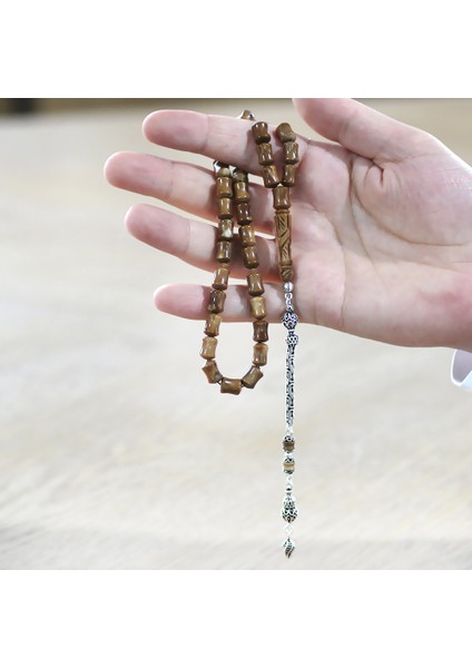 925 Ayar Gümüş Kral Zincir Püsküllü Imame Işçilikli Koyu Kahverengi Kuka Tesbih fırsatları