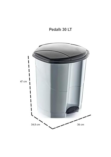 Pedallı Çöp Kovası 30 Lt Antrasit Gri modelleri