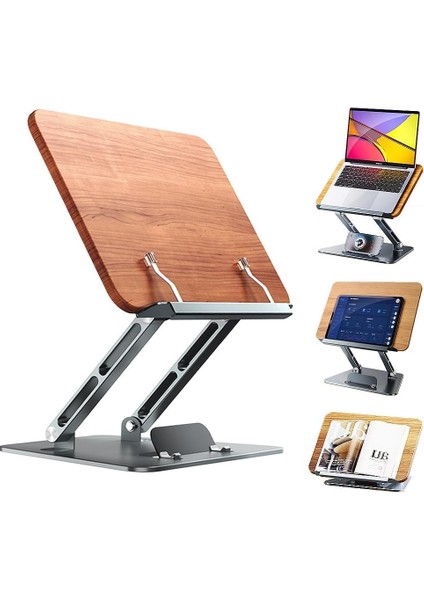 Ahşap Kitap Okuma Standı – Katlanabilir, 360° Ayarlanabilir Yükseklikli, Tablet & Laptop Uyumlu, Dayanıklı Alüminyum Alaşım Tabanlı, Eller Serbest Okuma ve Sunum Tutucu | L12