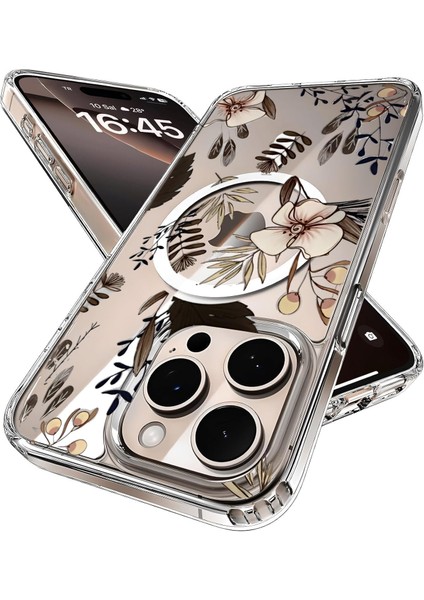 16 Pro Için Serisi ile Uyumlu Göz Alıcı ve Şık Tasarımlı Çiçek Desenli Silikon Kılıf Kapak (Brown, 16 Pro)