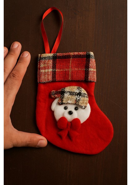 Küçük Kırmızı Yılbaşı Çorabı Ayıcık Süslemeli Dekoratif Şömine ve Ağaç Süsü Hediyelik fiyatları