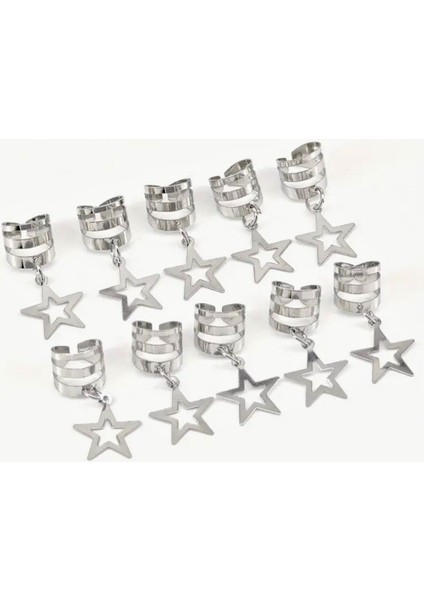 Gümüş Yıldız Saç Aksesuarı 10 Adet modelleri