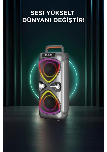 Torıma D78 Gri Kablosuz Bluetooth Hoparlör Mikrofonlu LED Işıklı 8W+8W Parti Speaker fiyatları