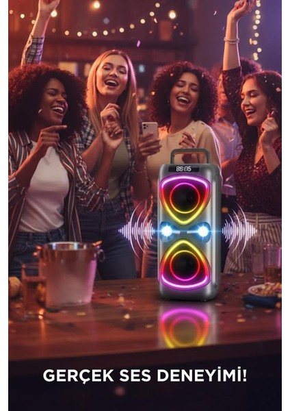 Torıma D78 Gri Kablosuz Bluetooth Hoparlör Mikrofonlu LED Işıklı 8W+8W Parti Speaker modelleri