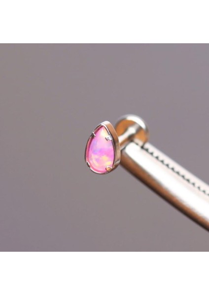 Yüksek Kalite G23 Titanium Titanyum / Pembe Opal Damla 7mm x 1.2mm Labret Piercing