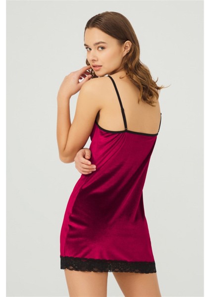 Siyah Dantelli Ince Askılı Kadife Kadın Gecelik fiyatları