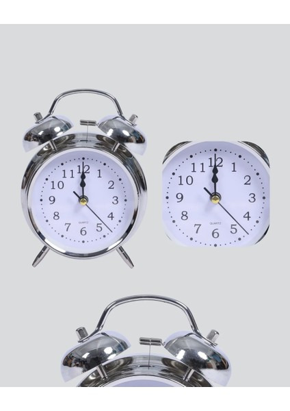 Alarmlı Dekoratif Yuvarlak Masa Saati Gümüş Renk Sessiz ve Işıklı fiyatları