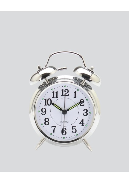 Alarmlı Dekoratif Yuvarlak Masa Saati Gümüş Renk Sessiz ve Işıklı modelleri