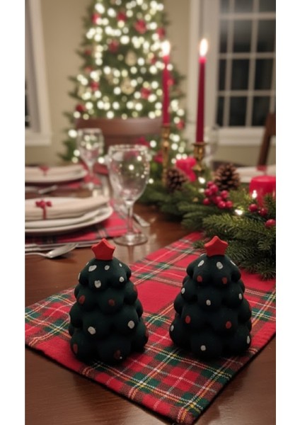 Ikili Dekoratif Çam Ağacı Obje Seti, El Yapımı Kış ve Yeni Yıl Temalı Masa Üstü Süs