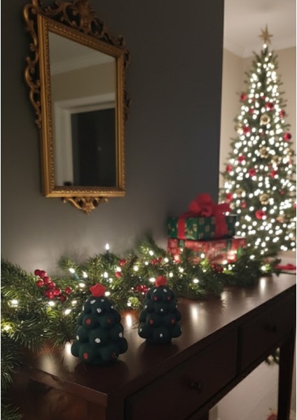 Ikili Dekoratif Çam Ağacı Obje Seti, El Yapımı Kış ve Yeni Yıl Temalı Masa Üstü Süs modelleri