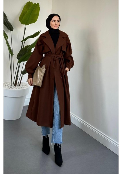 Areson Cepkenli Astarlı Kaban Kahverengi