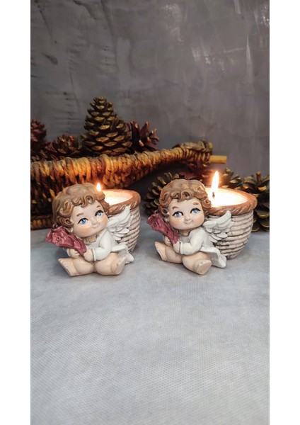 Melek Figürlü Dekoratif Mumluk 2'li Set (Inci Tozu ve Fitil Hediyeli) fiyatları