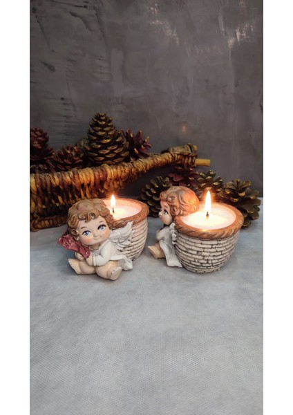 Melek Figürlü Dekoratif Mumluk 2'li Set (Inci Tozu ve Fitil Hediyeli) modelleri