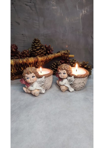 Melek Figürlü Dekoratif Mumluk 2'li Set (Inci Tozu ve Fitil Hediyeli) fırsatları
