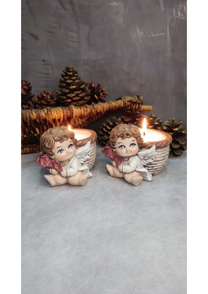 Melek Figürlü Dekoratif Mumluk 2'li Set (Inci Tozu ve Fitil Hediyeli) indirimleri