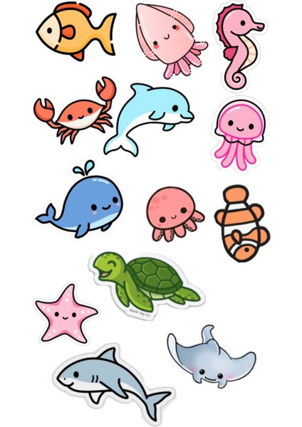 Sevimli Balıklar Telefon Laptop Notebook Tablet Defter Matara Stiker Etiket ST2055