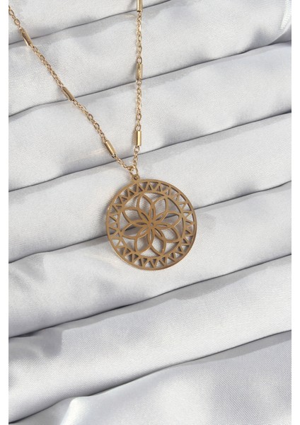 316L Çelik Zincir Gold Renk Lotus Model Kolye - Lisinya
