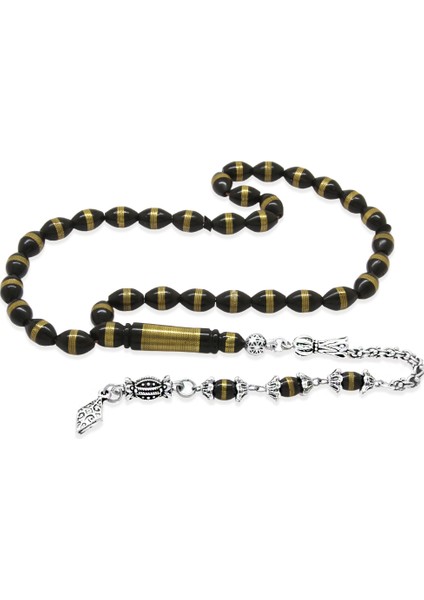 Kararmaz Metal Arnavut Zincir Püsküllü Pirinç Sarmal Arpa Kesim Siyah Kuka Tesbih