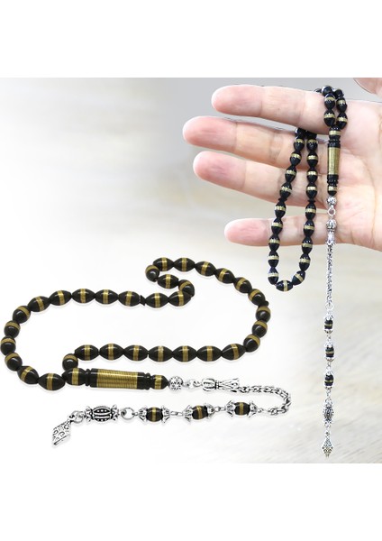 Kararmaz Metal Arnavut Zincir Püsküllü Pirinç Sarmal Arpa Kesim Siyah Kuka Tesbih fiyatları