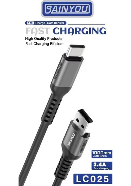 Lc 025 Type C Super Fast Hızlı Destekli 3.4 Amper Aaa+ Kalite Silikon Şarj ve Data Kablosu Type C - USB fiyatları