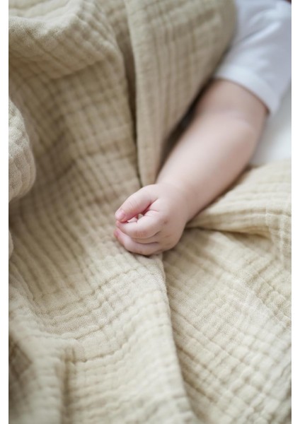 Müslin Bebek Kundak Örtüsü 120X120 cm -%100 Pamuk 4 Kat Müslin Bebek Battaniye (Bej)