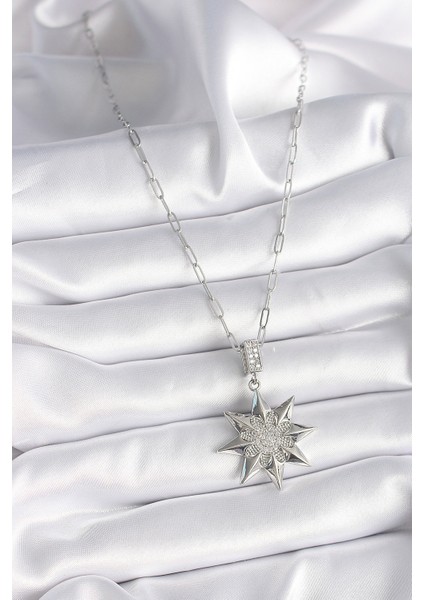 316L Çelik Gümüş Renk Zirkon Taşlı Kutup Yıldızı Model Kadın Kolye - Lisinya fiyatları