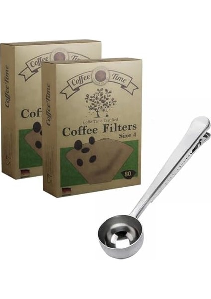 Adet Coffee Time Filtre Kahve Kağıdı 1/4 4 Numara 80&apos;li Paket + Klipsli Çay Kahve Ölçü Kaşığı - Paslanmaz Çelik modelleri