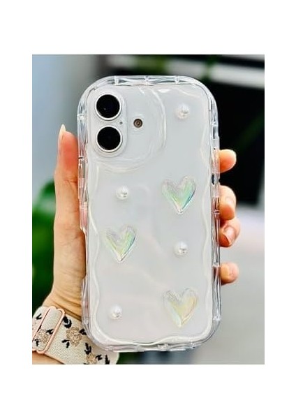 Go Aksesuar 16 ile Uyumlu 3D Incili Şeffaf Kalp Tasarımlı Oyuncaklı Silikon Kılıf fiyatları