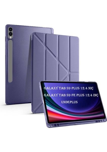 Galaxy Tab S9 Fe PLUS/S10 Plus ile Uyumlu Kılıf Kalem Bölmeli Trifolding X610 X616 X820 X826 X828 Lndery Gray