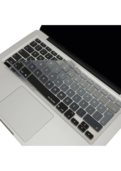 MacBook Klavye Filmi Türkçe Q Kaplama Ultra Ince Silikon Air Pro Eski USB Li Modeller 2008-2017 Uyumlu Yıkanabilir Koruyucu Film Renkli Baskı Siyah Gri