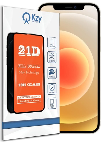 Kzy Iletişim 12 ile Uyumlu Tam Kaplayan 21D Temperli Ekran Koruyucu Cam