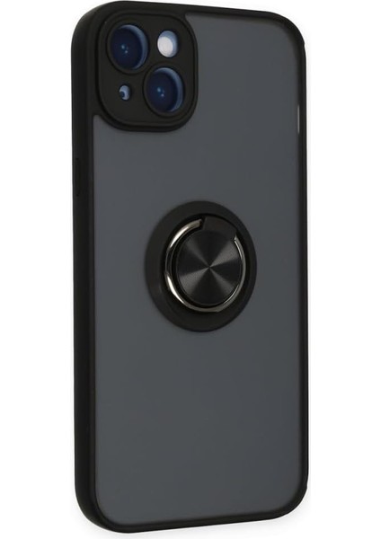 Aksesuar 14 ile Uyumlu Arka Kısmı Mat Şeffaf Yapıya Sahip Manyetik Yüzük Kenarları Silikon Tpu Malzemeden Üretilmiş Renkli Tuşlara Sahip Kamera Korumalı Transparan Kılıf (Kırmızı)