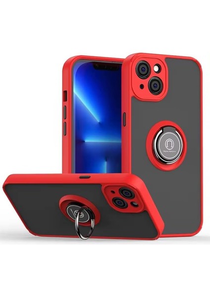 Aksesuar 14 ile Uyumlu Arka Kısmı Mat Şeffaf Yapıya Sahip Manyetik Yüzük Kenarları Silikon Tpu Malzemeden Üretilmiş Renkli Tuşlara Sahip Kamera Korumalı Transparan Kılıf (Kırmızı) modelleri