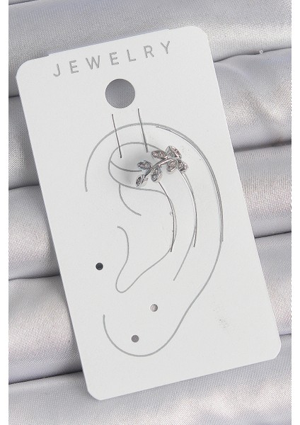 Pirinç Gümüş Renk Zirkon Taşlı Yaprak Model Kıkırdak Kadın Küpe - Lisinya fiyatları