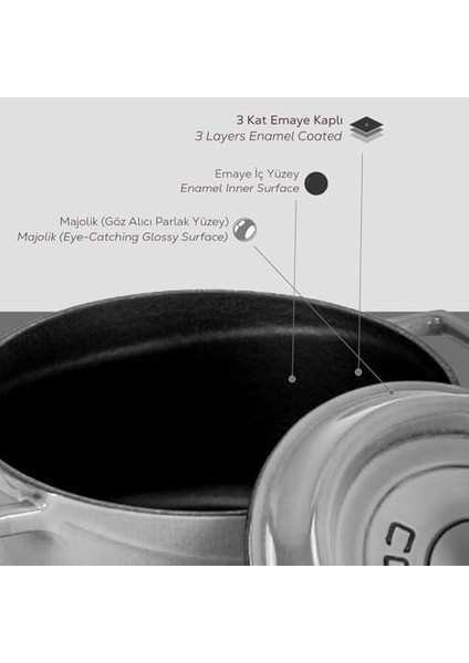 Metal Premium Serisi - Döküm Yuvarlak Tencere, 20 Cm, Majolik Gri fiyatları