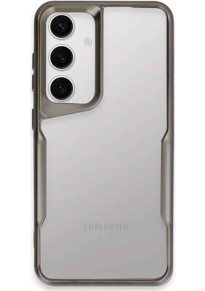 Aksesuar S24 ile Uyumlu Arkası Şeffaf Yapılı Boyi Silikon Kılıf Yükseltilmiş Lens Çerçeveli Silikon Kılıf (Titan Gri)