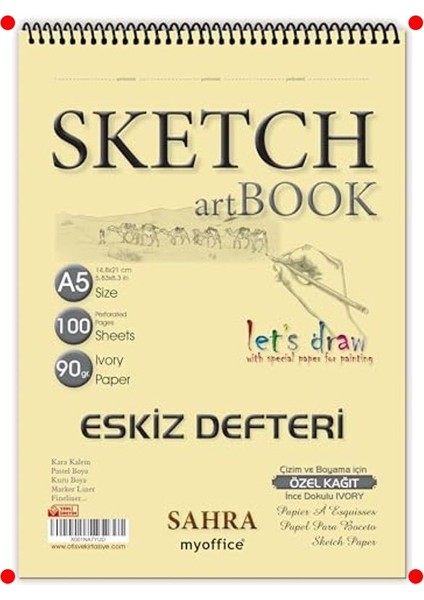 A5 Spiralli Eskiz Defteri 90 gr 100 Yaprak