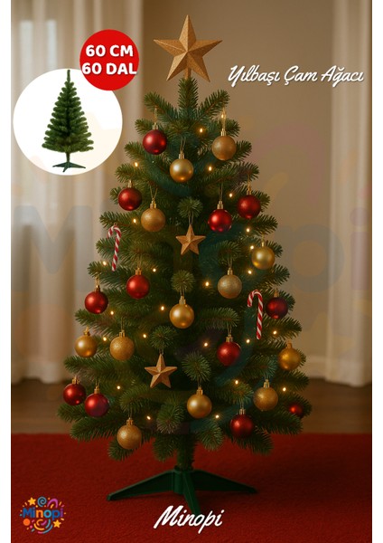 Yılbaşı Çam Ağacı 60 cm Plastik Ayaklı 60 Dal Christmas Tree