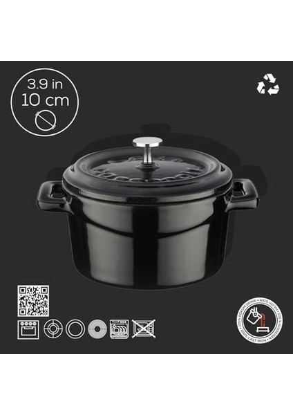 Metal Döküm Mini Tencere, 10 Cm, 0.35 L Hacim, Siyah modelleri