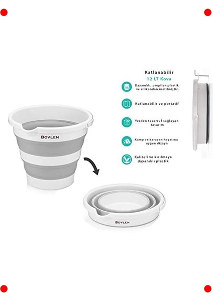 12 Litre Katlanabilir Kova - Çok Amaçlı Gri fiyatları