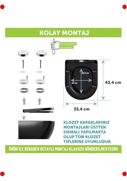 Mat Siyah Yavaş Kapanan Klozet Kapağı (Duroplast) indirimleri