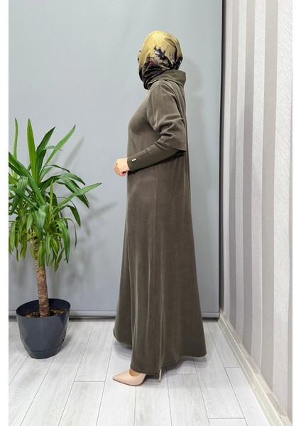 Fermuar ve Triko Detaylı Cupro Elbise Haki T26K-4006 fiyatları