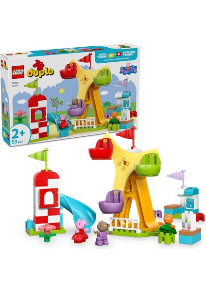 Peppa Pig Lunapark 10453-2 Yaş ve Üzeri Kız ve Erkek Çocuklar Için Dönme Dolap, Kaydırak, Meyve Suyu Barı ve Köpek ve Kedi Dahil 3 Figür Içeren Yaratıcı Oyuncak Yapım Seti (53 Parça)